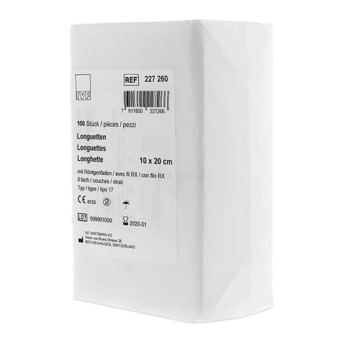 IVF Kompressen mit Röntgenkontrastfaden unsteril T17, 16f, 10 x 10 cm, 100 Stk.