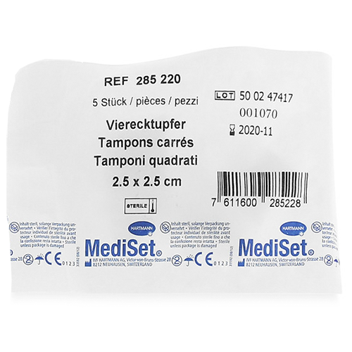 MediSet Vierecktupfer steril, 2,5 x 2,5 cm, 50 x 5 Stk.