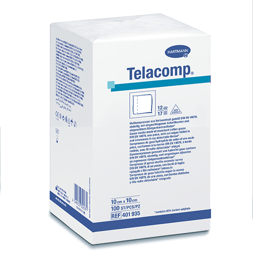 Telacomp Gazekompressen mit RX unsteril, 12f, 10 x 20 cm, 100 Stk.