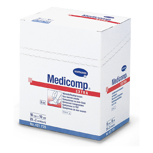 Medicomp extra Vliekompressen steril, 6-f, 5 x 5 cm, 25 x 2 Stk.
