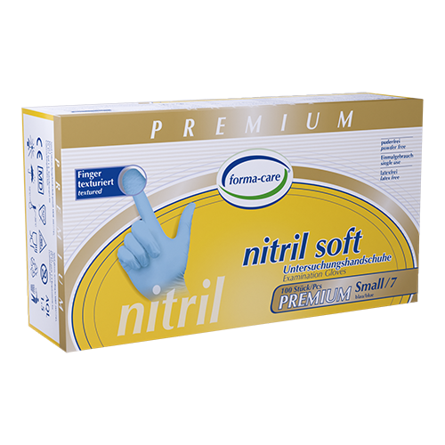 forma-care Nitril Premium Soft HandschuhGr. S, blau, 10 Boxen à 100 Stk.
