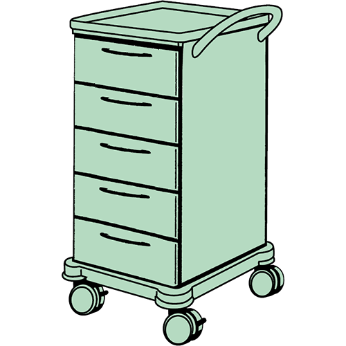 Behandlungswagen, 450 x 1010 (BxH in mm) 5 Schubladen