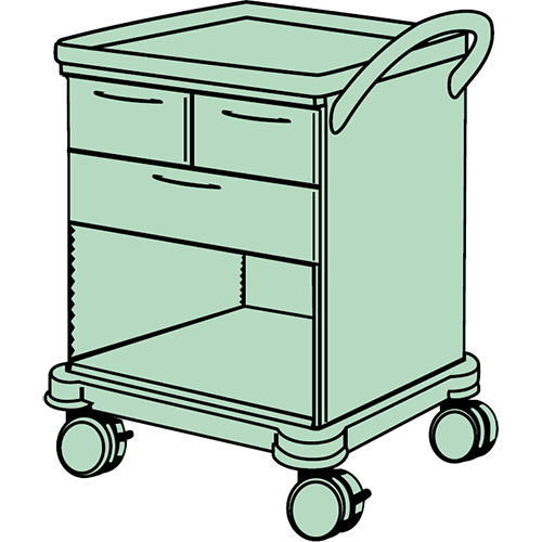 Narkosewagen, 600 x 860 (BxH in mm) 3 Schubladen