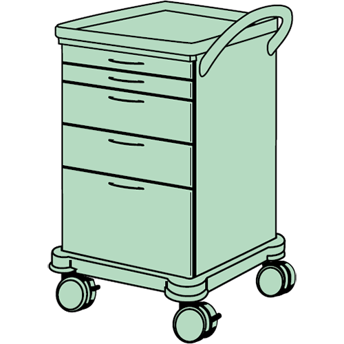 Narkosewagen, 600 x 1010 (BxH in mm) 5 Schubladen