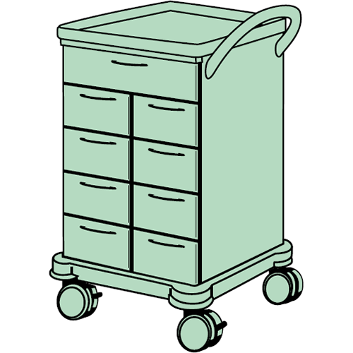 Narkosewagen, 600 x 1010 (BxH in mm) 9 Schubladen