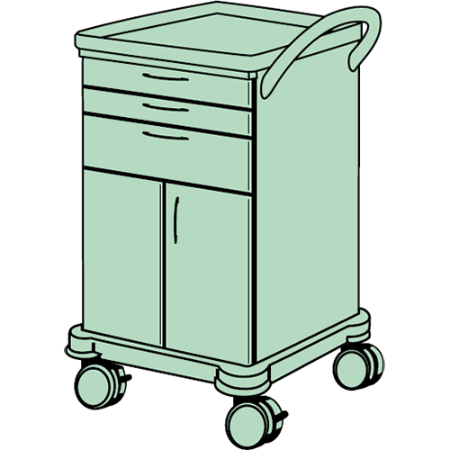 Behandlungswagen, 600 x 1010 (BxH in mm) 3 Schubladen, 2 Flügeltüren