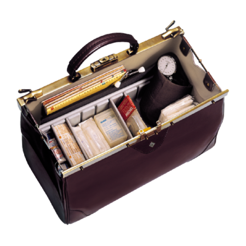 Arzttasche Assista aus kratzfestem Leder schwarz, mit Leder-Handgriff